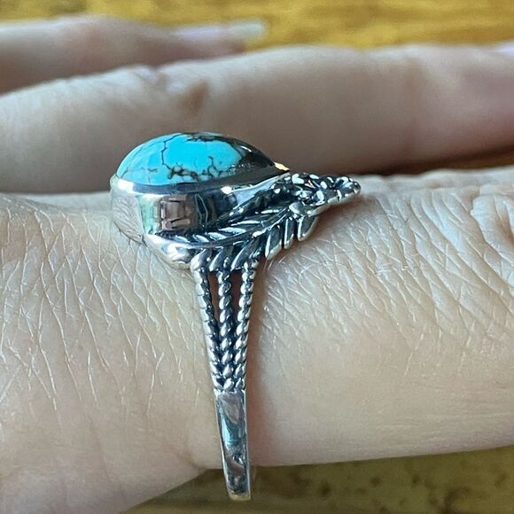 Natural Blue Moon Turquoise Sterling Silver Ring Size 10 - Picture 3 of 9